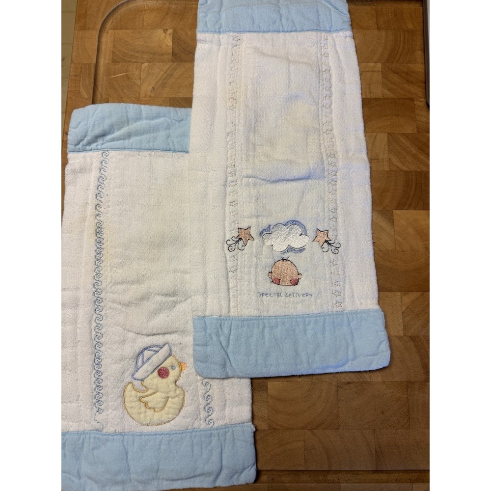 Vintage Baby Burp Cloths Duck and Special Delivery Embroidered‎ Set of 2